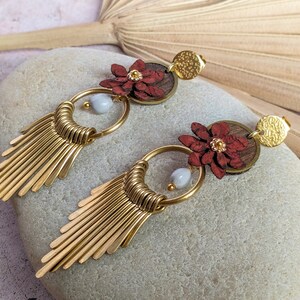 Cork and boho wood flower earrings image 2