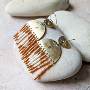 Brass and pearl earrings, boho earrings image 1