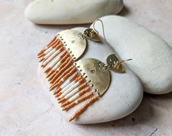 Brass and pearl earrings, boho earrings