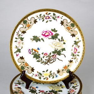 Antique Royal Worcester Hand Painted Peony Floral & Gold Plates Set of 5  England Circa 1885