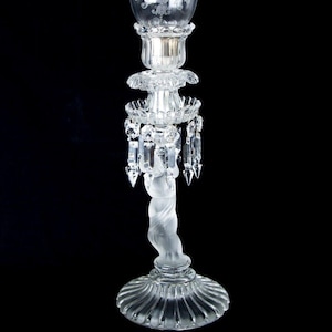Baccarat Enfant Hurricane Lamp Candlestick Bobeche & Crystal Prisms Signed 25&quot;