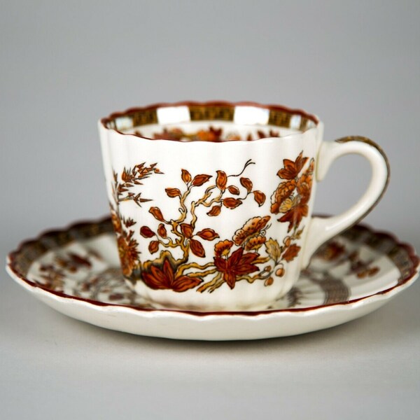 Spode Indian Tree Rust Cup & Saucer Vintage England Old Backstamp