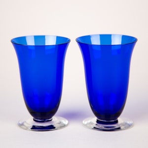 Vintage Cobalt Blue Footed Juice Glasses Set of 2