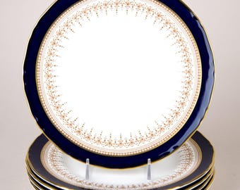Royal Worcester Regency Blue Salad Plates Set of 5 Vintage England