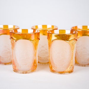 Imperial Windmill Marigold Frosted Iridescent Tumbler Glasses Set of 5 Vintage Glass