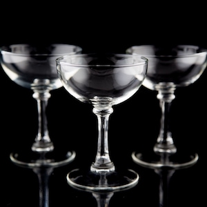 Vintage Clear Plain Champagne Sherbet Glasses Set of 3 Multisided Stem Barware