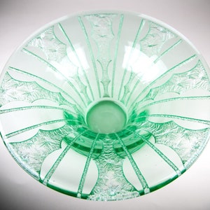 Daum Nancy Art Deco Green Frosted Large Centerpiece Bowl 14&quot; Signed