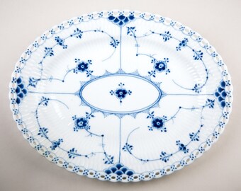 Antique Royal Copenhagen Blue Fluted Full Lace 10" Oval Serving Platter #1146