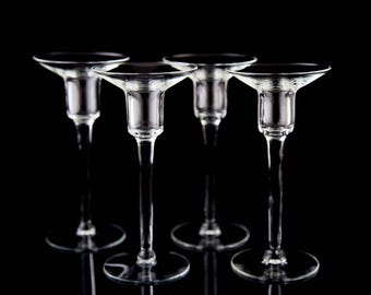 Vintage Blown Glass Candlesticks Set of 4 Clear Thin Delicate Tableware Decor