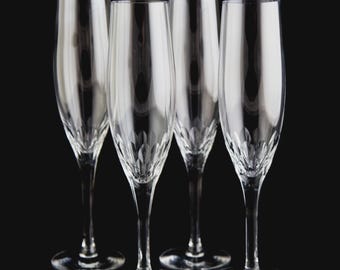 Orrefors Prelude Geriffelte Champagner Gläser 4er Set Vintage Kristall Stemware Schweden