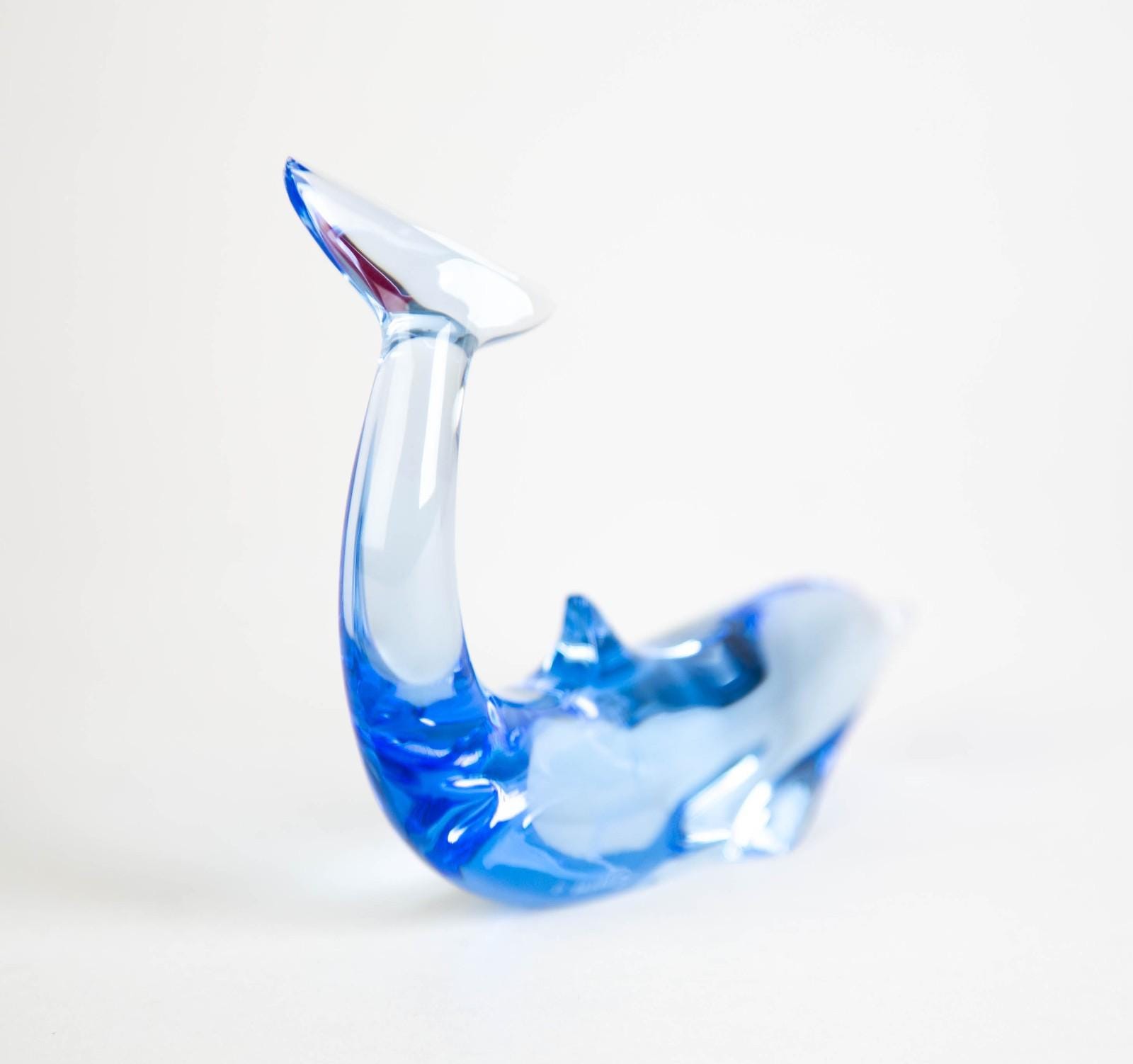 Baccarat Dauphin Blue Dolphin Swimming Figurine Vintage Crystal