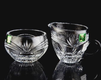 Pot à crème et sucrier Calais Waterford Élégant vintage en cristal de marquis signé