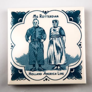 Vintage Holland America Cruise Line Delft Tile Coasters Set of 3 Cork Back