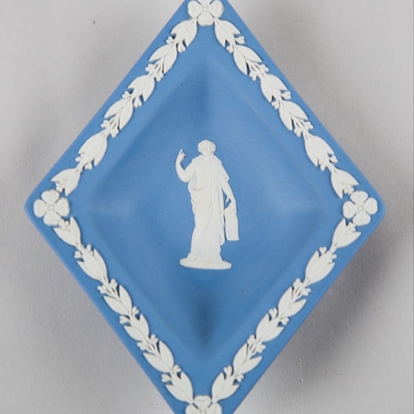 Wedgwood Light Blue Jasperware Small Diamond Shape Tray Trinket Dish Ashtray Vintage England