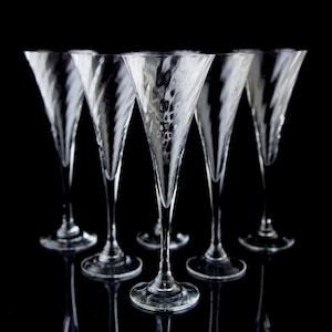 Orrefors Helena Fluted Champagne Glasses Set of 6 Vintage Spiral Optic Stemware