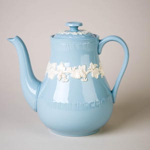 Wedgwood Queensware Cream Color on Lavender Blue Shell Edge Coffee Pot & Lid Vintage England