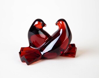 Baccarat Red Love Birds Saint Valentin Doves Figurine Paperweight