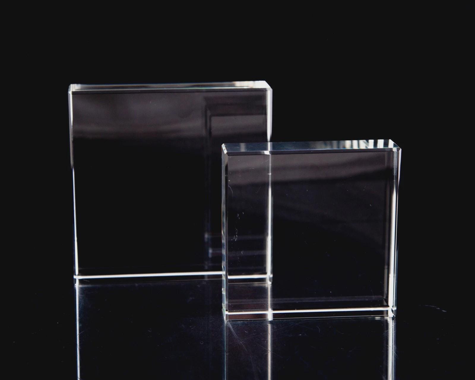Photo Block Paperweight Vintage Clear Glass Beveled Edge Square Block Paperweights Set of 2 ...