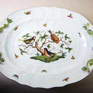 Herend Rothschild Bird 18&quot; Large Oval Handled Tray Platter #1121 Vintage Hungary