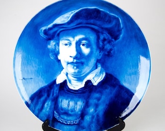 Antique Porceleyne Fles Royal Delft Rembrandt Portrait Large Wall Plate 16"