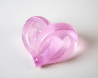 Lalique Entwined Knotted Heart Pink Crystal Paperweight Figurine France Signed