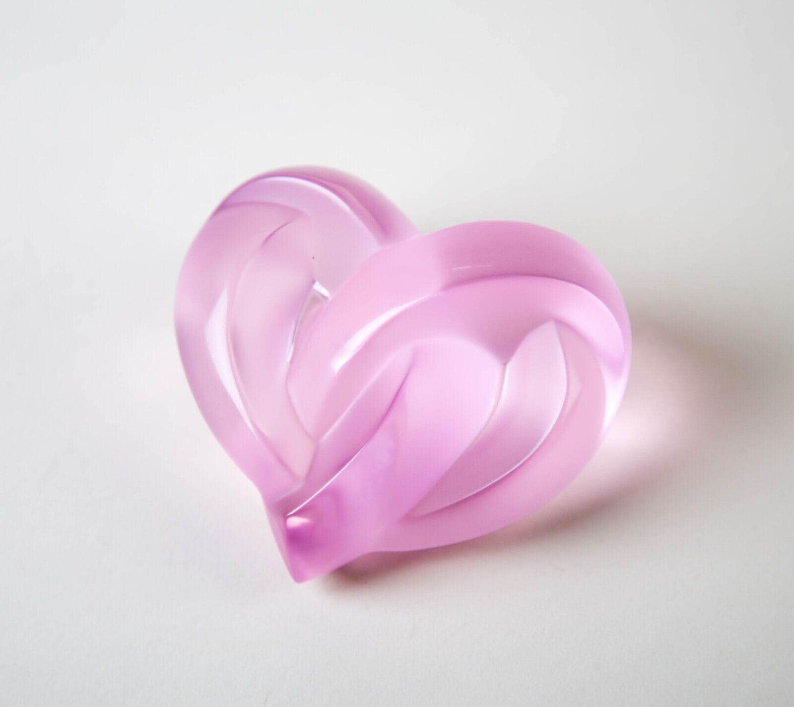 Lalique Entwined Knotted Heart Pink Crystal Paperweight Figurine