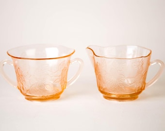 MacBeth Evans Dogwood Pink Creamer & Open Sugar Bowl Vintage Depression Glass