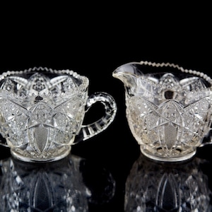 McKee MG6 Open Sugar Bowl & Creamer Vintage Pressed Pattern Glass