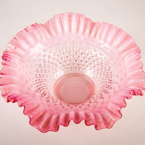 Fenton Hobnail Cranberry Opalescent Crimped Bowl 10" Vintage Glass - Etsy