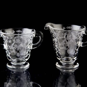 Fostoria Navarre Clear Sugar Bowl & Creamer Elegant Vintage Floral Etch Glass