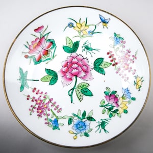 Vintage Chinese Hand Painted Porcelain & Brass Hanging Wall Plate