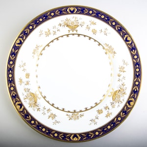 Minton Dynasty gouden bord met goud ingelegde kobaltblauwe band vintage Engels porselein