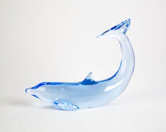 Baccarat Dauphin Blue Dolphin Swimming Figurine Vintage Crystal