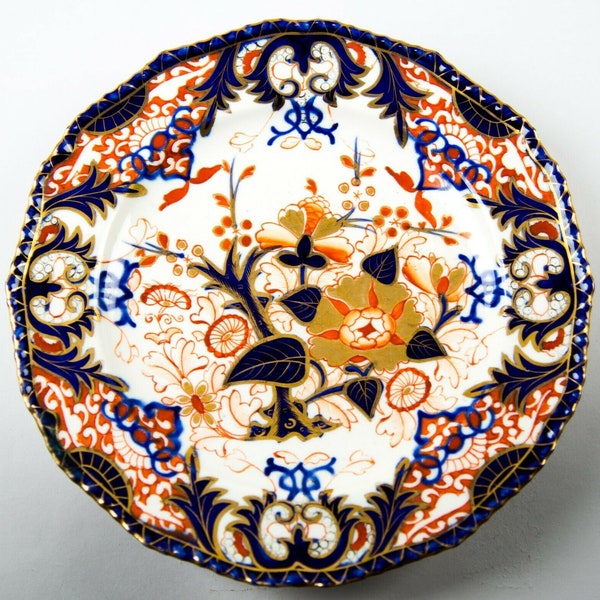 Antique Derby Porcelain Imari Style Salad Plate England c.1806-1825