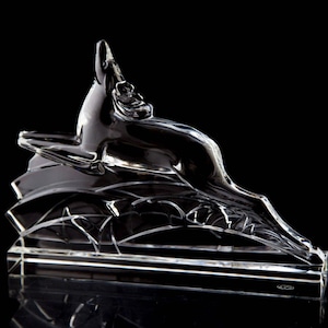 Baccarat springender Hirsch Art Deco Reh Skulptur Figur Vintage Kristall signiert 20,3 cm