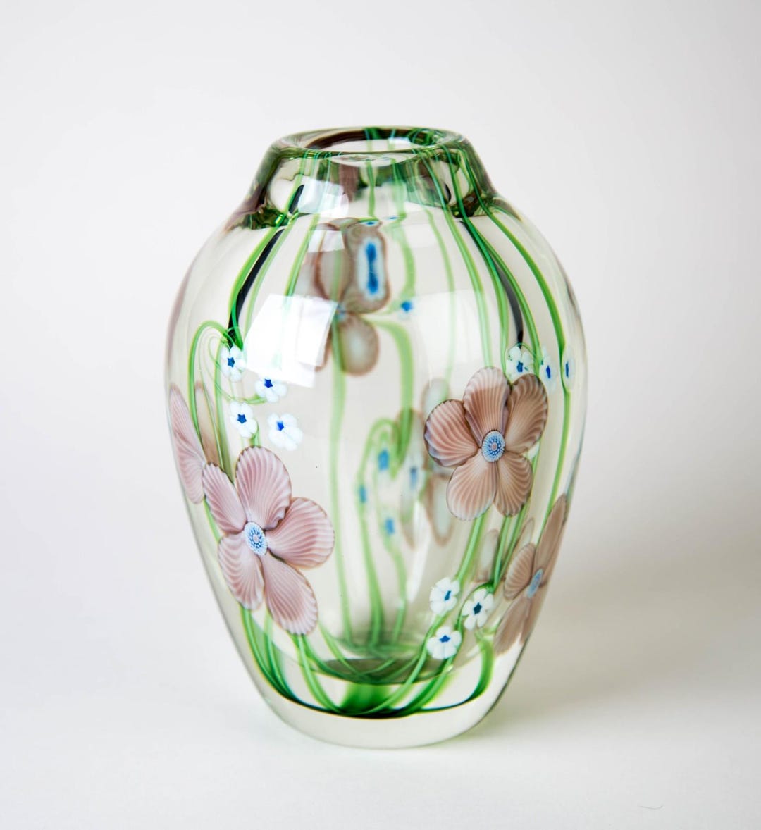 アメリカ　Orient & Flume Art Glass　フラワーベース Orient & Flume Dogwood Blossom Floral Paperweight Vase Vintage Art