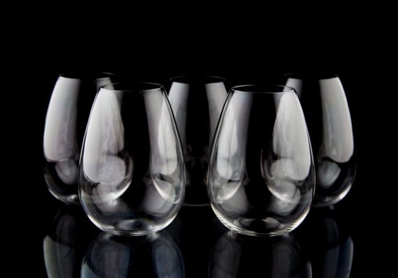 Vintage Stemless Wine Glasses 21 Oz. Set of 5 Blown Crystal Clear Plain  Barware - Etsy
