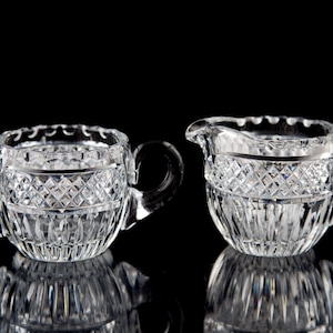 Libbey Brillant Cut Radiant Creamer & Sugar Bowl Antique Glass Signed