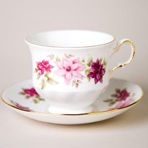 Queen Anne Pink Floral #8545 Tea Cup & Saucer Vintage Bone China England