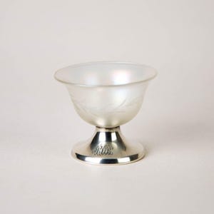 Antique Gorham Sterling Steuben Verre De Soie Iridescent Glass Salt Cellar