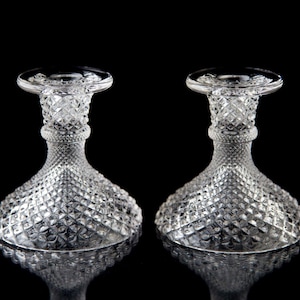 Westmoreland English Hobnail Clear Candlesticks Set of 2 Vintage Glass