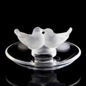 Lalique Colombes Kissing Doves Pin Tray Trinket Dish Vintage Crystal France Signed