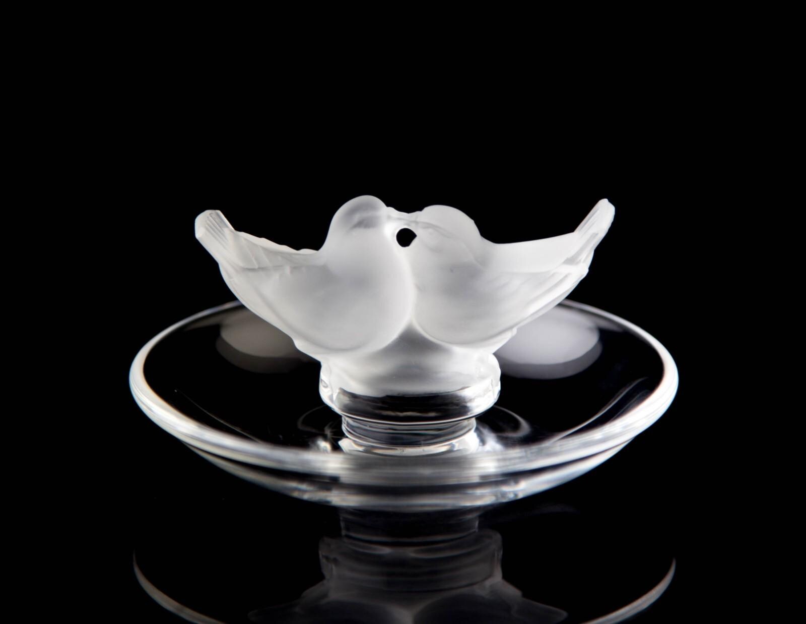 Lalique Colombes Kissing Doves Pin Tray Trinket Dish Vintage