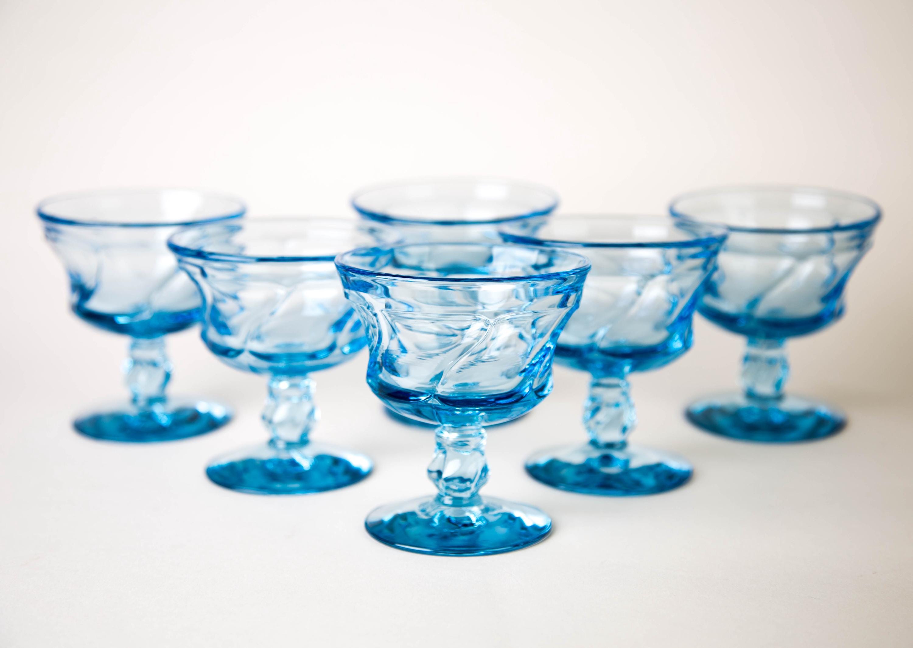 Fostoria Jamestown Blue Champagne Sherbet Coupe Glasses Set 6