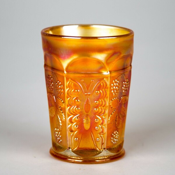Fenton Butterfly & Berry Marigold Carnival Glass Tumbler Antique c. 1911