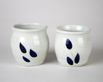 Williamsburg Pottery Sal Glaseado Cobalto Azul Votivo Candelabro Set Vintage