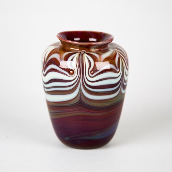 Vintage Blown Art Glass Marbleized Vase 5" Signed Howell
