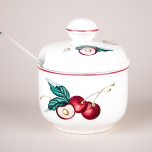 Villeroy & Boch Malaga Cherries Jam Jelly Jar w/ Slotted Lid Luxembourg Vintage