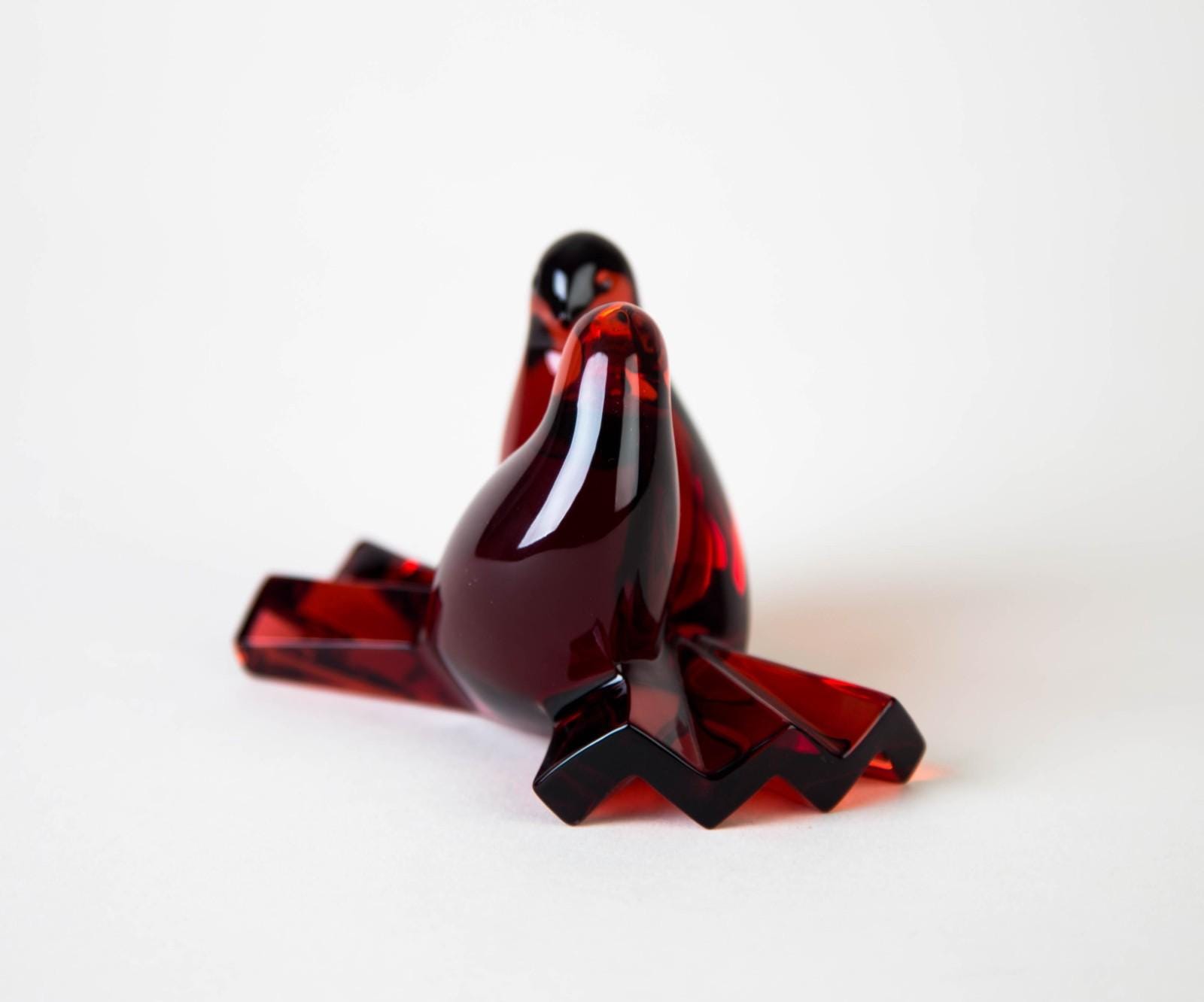 バカラ鳥　 Baccarat Crystal Loving Doves Ruby Baccarat France Ruby Red Crystal Love Birds Doves