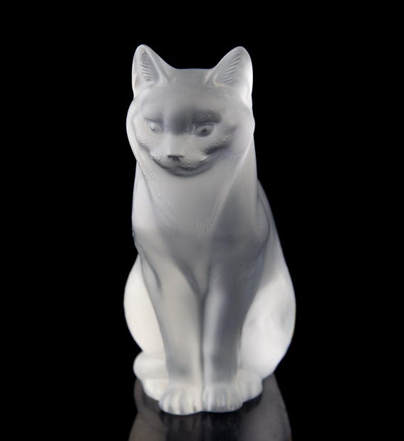 Lalique Sitting Cat Frosted Crystal Figurine Large Sculpture